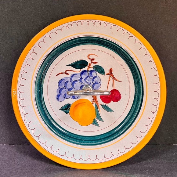 VTG Stangl Tidbit Plate Fruit Pattern Grapes Yellow Apple Cherries Mid-century - Picture 2 of 4